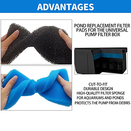 2Pcs Pond Replacement Filter Pads,Coarse And Fine Pads For Pond Pump Pre-Filter Box,Blue And Black Sponge Filters Replacement #TOP4