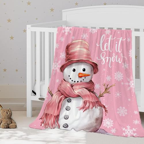 YeeJu Christmas Throw Blanket Baby Small Pink Cute Snowman Blanket for Toddler Swaddle Crib Soft Cozy Let It Snow Fuzzy Plush Fleece Blankets and Throws Xmas Winter Holiday Blanket 30x40