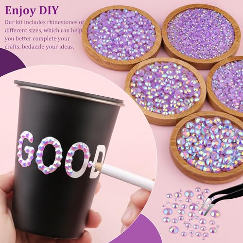 Image of Resin Jelly Rhinestones for Crafting with B7000 Jewelry Glue, 1 Box Light Purple AB Flatback Crystal with 3Pcs 10ml Glue, Bedazzling Non Hotfix Gems for DIY Tumblers Clothing Shoes Manicure