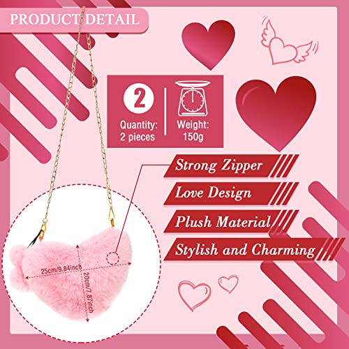 Saintrygo 2 Pcs Valentines Day Furry Purse Heart Shaped Purse Women Soft Fluffy Faux Fur Handbag Gift for Christmas(White, Pink)2