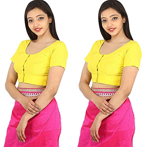 Image of Namita Women's Rubia Cotton Half Sleeve Readymade Blouse (U-COT-COM-2-YELLOW-YELLOW-38 Yellow 38)