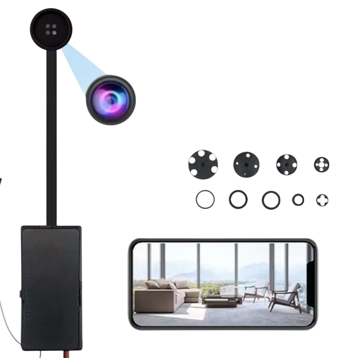 Mini Telecamera WiFi di Sorveglianza con Sensore di Movimento, con Batteria, Controllo da Smartphone, Obiettivo 3mm
