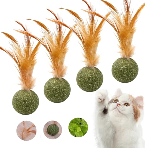 Petelligent 4-Pack Interactive Cat Toy Set with Catnip, Feather Balls, Catnip Toys, Cat Toys, Compressed Natural Catnip, Lollipop, and Kicker with Feathers for Kittens