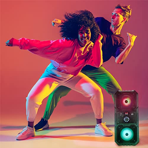 Image of Coby True Wireless Speaker with LED Lights | 16 inch Portable Speaker, Bluetooth Speaker | Auto-Pairing to Multiple Bluetooth Speakers | Mic Input, FM Radio, Aux Input | Wireless Speakers w / 8HR Playtime