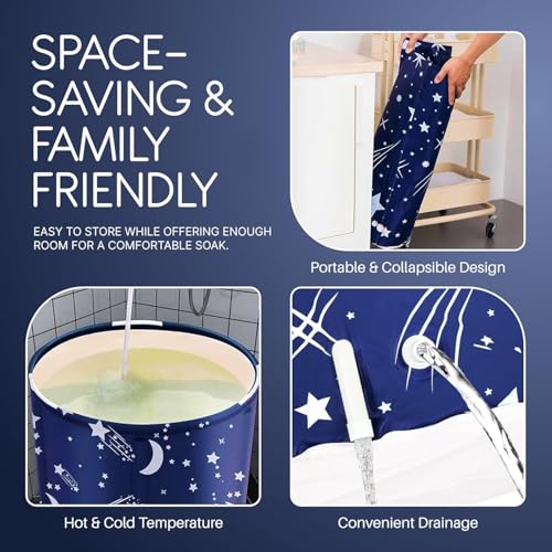 Image of Bath tub for adult for bathroom Tub for Home SPA, Maintains Hot & Cold Temperature, Drainage Hole, Thickened Layer for Hot and ice bath tub for adults (Star Round)