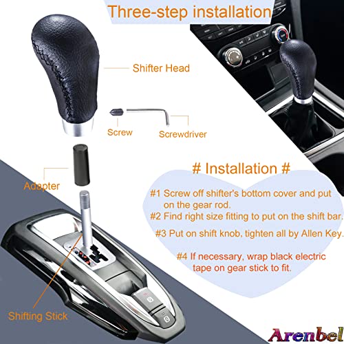 Arenbel Stitched Leather Shifter Stick Knob Replacement Type R Manual Gear Shift Lever Handle Fit Most Mt Cars, Black #TOP3