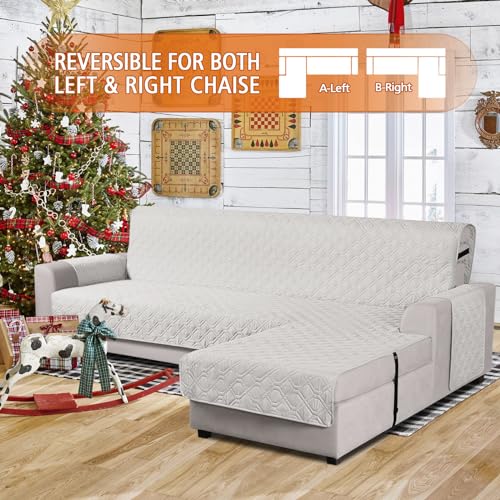 Image of VANSOFY Upgraded Sectional Couch Covers 100% Waterproof L Shaped Sofa Slipcover Reversible Chaise Lounge Cover for Sectional Sofa Furniture Protector Cover for Pets Dog Cat(Large, Off White)