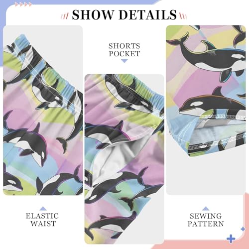 Cute Cartoon Orcas Rainbow Pajamas Bottoms with Pockets Comfy Pjs Sleepwear Elastic Waistband Pajamas Pants Lounge Pants4