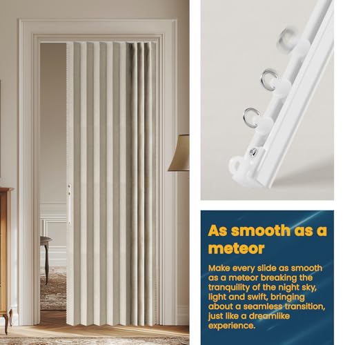 Image of AJAZZ 100% Blackout Accordion Door Curtains Magnetic Door Curtain Blackout Curtains for Bedroom, Doorway Curtain Sets Included Tracks (1Panel, 43W x 79 L, Cream White)