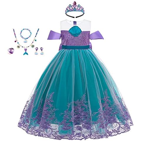 HOIZOSG Mermaid Princess Tulle Dresses for Girls Halloween Costume Carnival Christmas Birthday Party Outfits w/Accessories 10-11T Cover
