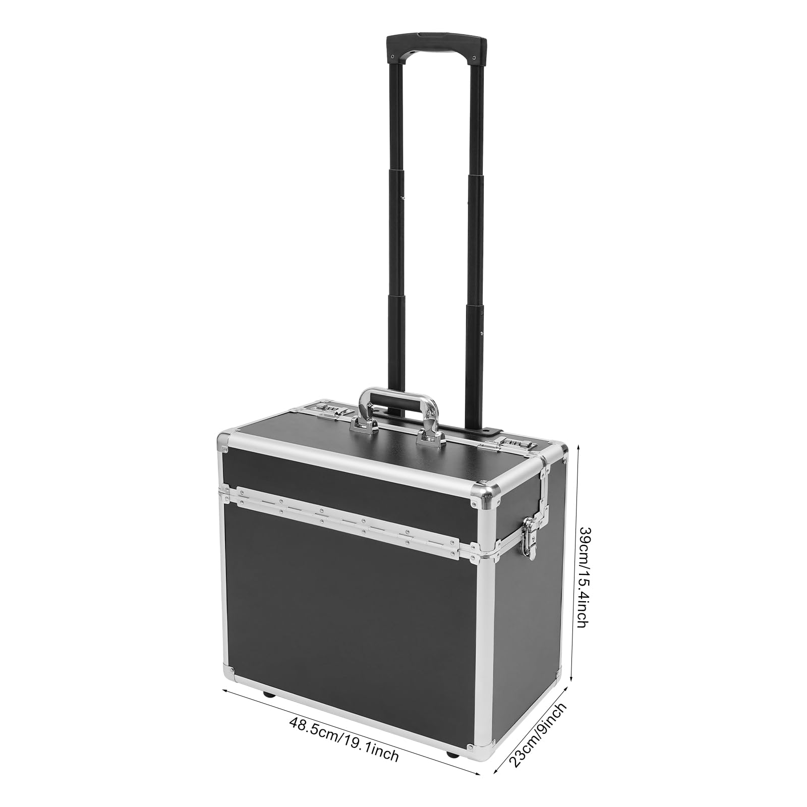 Aktenkoffer Rollbarer Businesstrolley Abschließbarer Aktenbox Pilotenkoffer 48,5 * 23 * 39cm aus Aluminiumlegierung mit Teleskopstange - Schwarz