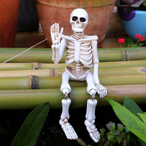 Realistic Funny Halloween Skeleton Decorations Skull Figurine Home Decor (White) - image 5