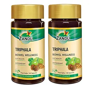 Zandu Triphala Capsules, Supports Bowel Wellness & Healthy Gut, Helps to Boost Immunity & Useful for Digestion, Antioxidant Properties (Pack of 90 Veg Capsules x 2)