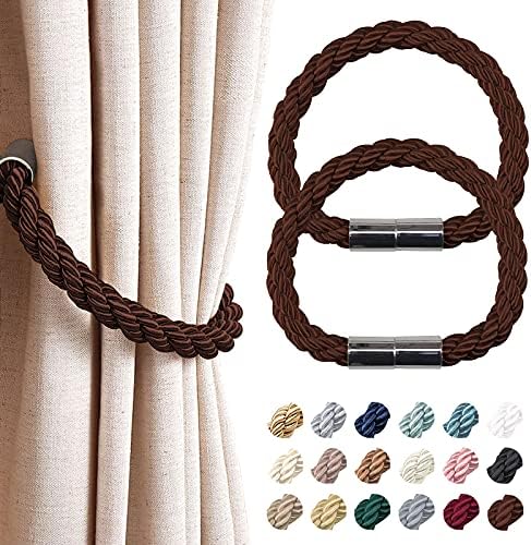 Pretty Jolly 2 Pack Strong Magnetic Curtain Tiebacks Modern Simple Style Drape Tie Backs Convenient Decorative Weave Rope Curtain Holdback for Thin or Thick Home & Office Window Drapery (Black)