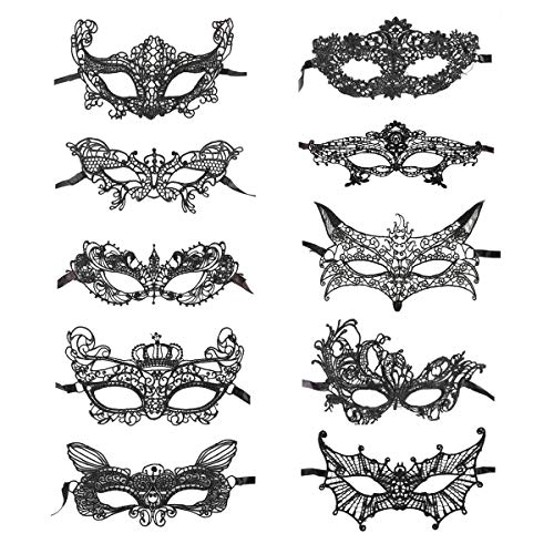 10 Piezas Mascara de Encaje, Sexy Lady Niña de Encaje máscara de Ojo de Encaje Masquerade Veneciano máscara para Halloween Carnaval Fiesta de Baile