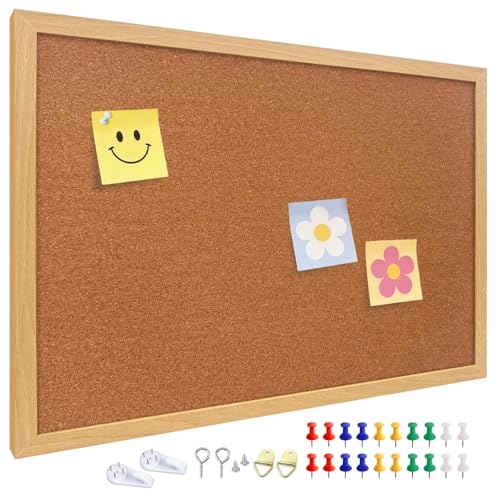 Cork Bulletin Board, 24 X 36 inches with Oak Wood Finish Frame, for Wall Office Home...