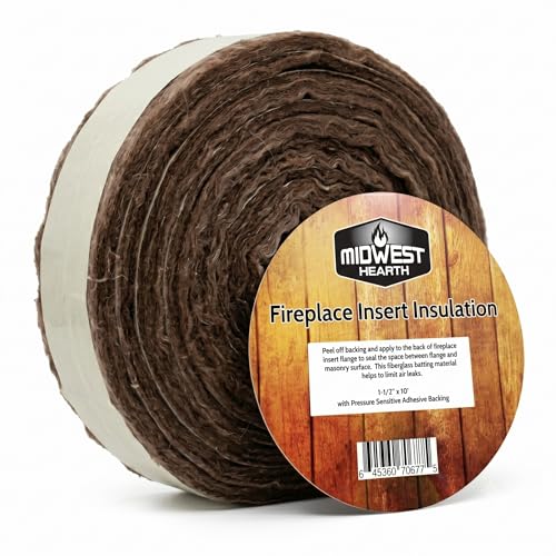 Midwest Hearth Fireplace Insert Insulation Strip 1-1/2 x 10 Roll with Self-Adhesive Backing | Dark Brown Fiberglass 225F Rated | Seals Gap Between Insert Flange and Masonry