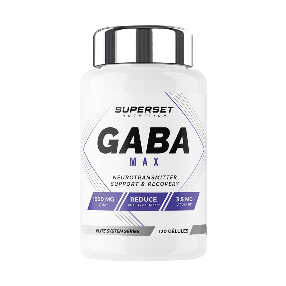 Superset Nutrition - Gaba Max (120 capsules végétales) - Favorise un sommeil réparateur et aide à améliorer la récupération musculaire - 1000 mg de GABA par gélule