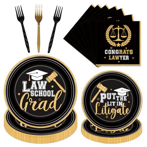 Yoyuspy Law School Graduation Decorations 2026, 96PCS Law School Graduation Party Plates Napkins and Forks Disposable Tableware Set, Criminal Justice Lawyer Legal College Grad Decor Supplies Serves 24