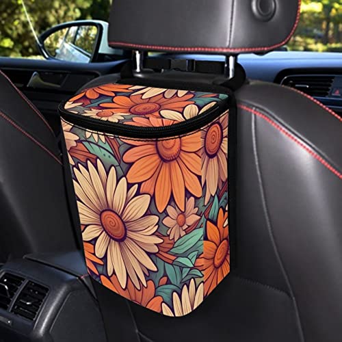 Image of DISNIMO Abstract Groovy Flower Car Trash Can Easy-to-Install Car Accessory Interior, Leak-Proof Car Garbage Can Bin Organizer Storage Bag for The Back Seat of Any Cars, Sedans, SUVs & Trucks