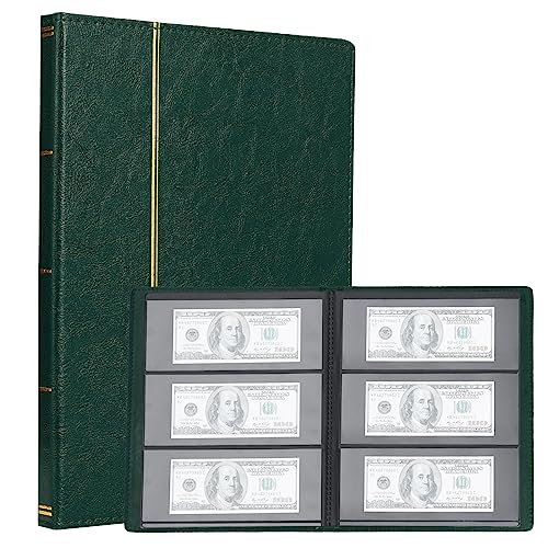 TsunNee Álbum de colección de dinero de papel con 60 bolsillos, cubierta de cuero, libro de almacenamiento de dinero de doble cara, soporte conmemorativo de billetes para coleccionistas
