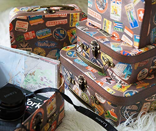 Paperboard Suitcases With Hinged Lids And Handles - Set Of 5 - Decorative Luggage Box, Vintage Photo Prop, Paper Mache Nesting Storage - Decor For Wedding & Travel Themed Party #TOP1