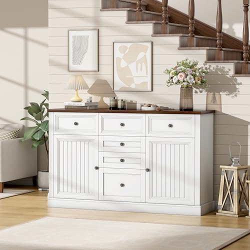 wanan-Sideboard-Buffet-Cabinet-with-Storage-574-Coffee-Bar-Cabinet-with-6-Drawer-Dresser2-Barn-Doors-Farmhouse-Buffet-Table-for-Kitchen-Living-Room-and-Dining-Room-White wanan Sideboard Buffet Cabinet with Storage 574 Coffee Bar Cabinet with 6 Drawer Dresser2 Barn Doors Farmhouse Buffet Table for Kitchen Living Room and Dining Room White