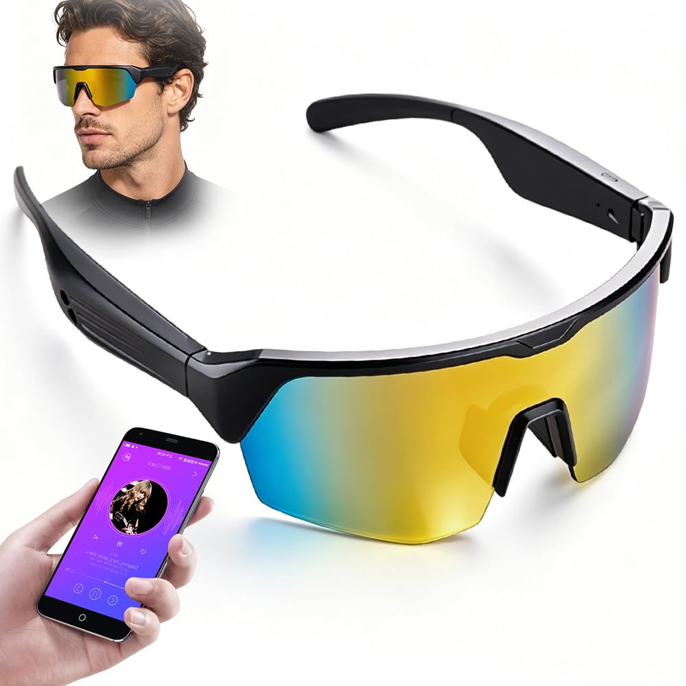Occhiali da ciclismo smart polarizzati da uomo, occhiali sportivi dual-Bluetooth 5.3 rapidi da donna, occhiali da sole UV400 per uomo e donna, MTB, risposta con un clic, altoparlanti musicali