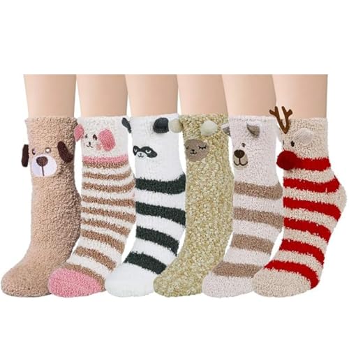 Image of Loritta 6 Pairs Womens Fuzzy Socks, Winter Warm Fluffy Slipper Socks