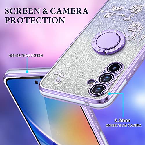 Dhimi For Samsung Galaxy A54 5G Luxury Flowers Floral Design Sparkle Cases,Diamond Kickstand Plating Glitter Phone Cover For Women Girls Samsung A54 5G 6.4 Inch #TOP1