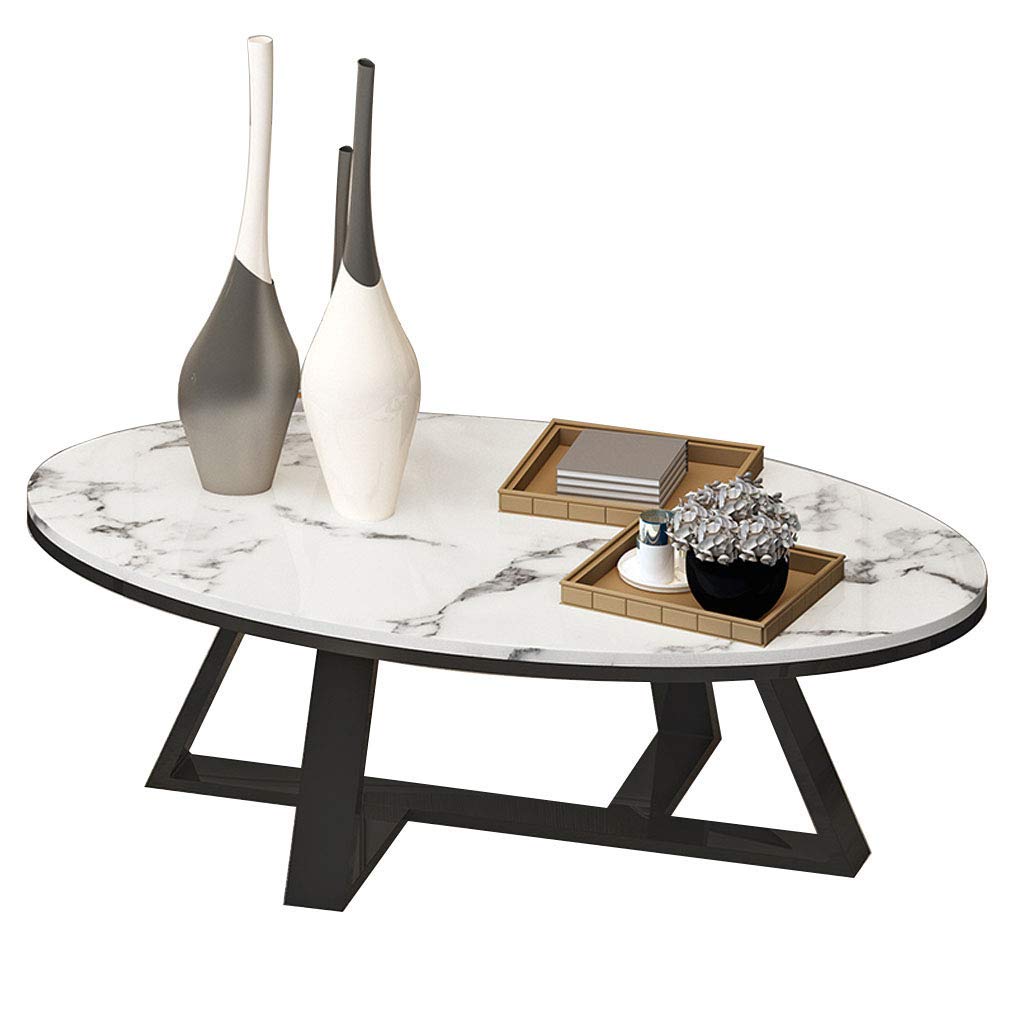 Table basse en marbre de 31,5 pouces ovale avec cadre noir en acier