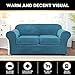 PrinceDeco 3 Pieces Couch Covers Soft Velvet Couch Covers for 2 Cushion Sofa Loveseat Covers Width Up to 72 Inch Anti Slip Love Seat Furniture Protector, Machine Washable(Medium, Blue)