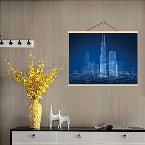 3D Architecture Abstract Blueprint,Wall Art Poster Building Exterior for Decoration 16''W x 12''H