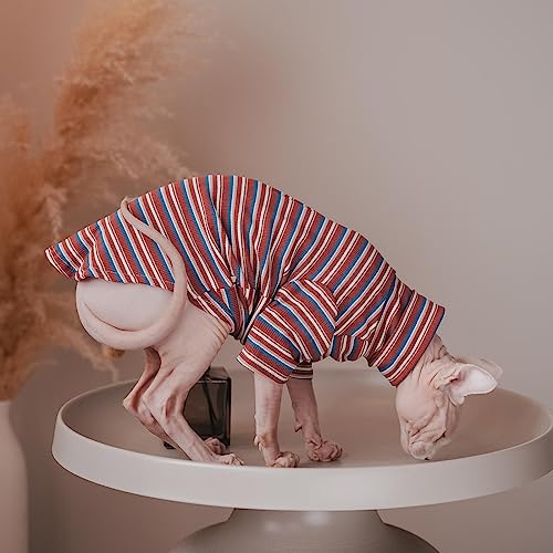 Vintage Stripes Sphynx Hairless Cat Cute Breathable Summer Cotton T-Shirts Pet Clothes,Round Collar Vest Kitten Shirts Sleeveless, Cats & Small Dogs Apparel (Xl (9-12.1 Lbs), Vintage Wine) #TOP4