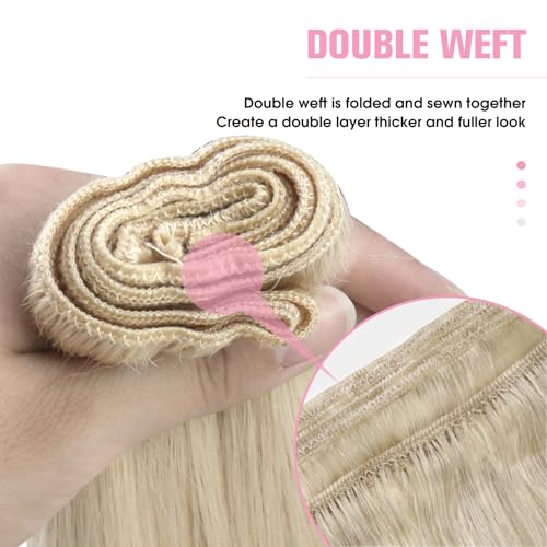 Image of YoungSee 125G Weft Hair Extensions Human Hair Platinum Blonde Sew in Real Hair Extensions Blonde Remy Human Hair Extensions Sew in Long Hair 22In Hair Wefts Human Hair