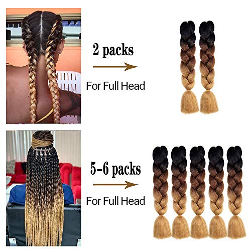 Shuohan 6 Packs Ombre Jumbo Braiding Hair Extensions 24 Inch High Temperature Synthetic Fiber Hair Extensions For Box Braids Braiding Hair (Black To Blue To Light Blue) #TOP4
