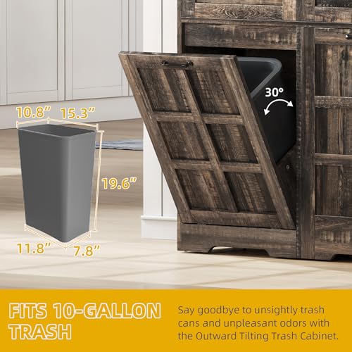 DWVO Kitchen Pantry Storage Cabinet with Tilt-Out Trash Can Fit 10 Gallon, Tall Farmhouse Kitchen Hutch Cabinets with Charging Station & Microwave Stand for Home Living Dining Room, Dark Rustic Oak
