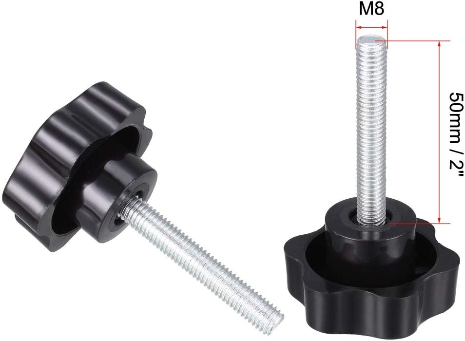uxcell Clamping Screw Knob, 48mm Dia Plum Hex Shaped Grips Star Knob M8 x 50mm Male Thread, 4pcs, Black, M8*50 - Image 4