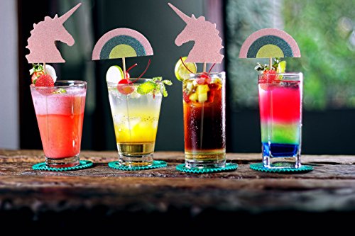 Unicorn Cupcake Topper | Glittery Food Skewers With Food-Safe Wooden Pick | Set Of 24 | Used For Cupcakes, Drinks And Party Decor | Fun Alternative To Drink Umbrellas #TOP3