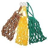 LOORGVEL 3 Piezas Bolsa Colgante para Heno para Conejos y Pequeños Animales con Diseño Crochet para Alimentación Fácil y Circulación de Aire Mejorada Colores Marrón Amarillo y Verde para