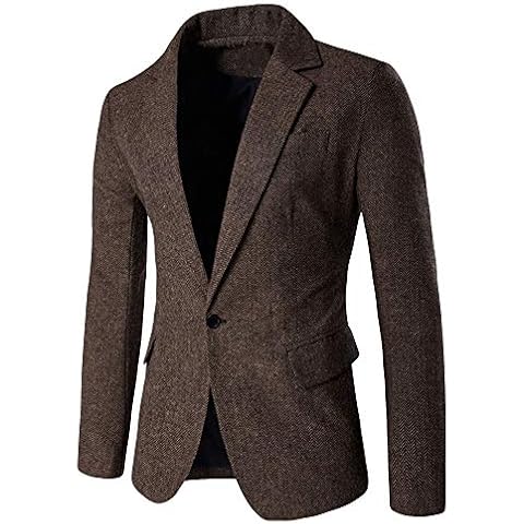 Men's Casual Slim Fit One Button Suit Blazer Coat Cotton Jacket Solid Tops Lapel Outwear Goosun Single Button Long Sleeve Suit Jacket Coat Men's Check Tweed Blazer Coffee Cover