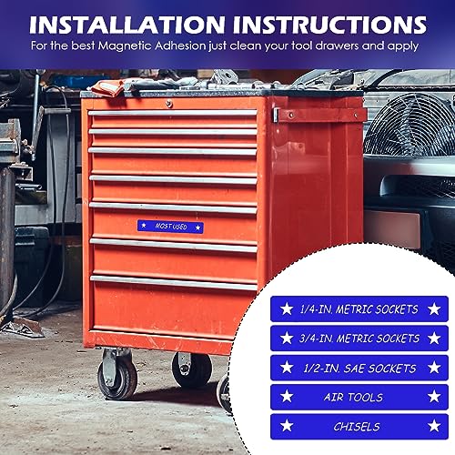 Image of Tenare Magnetic Tool Box Labels, 66 Pcs Toolbox Drawer Labels for Steel Chests, 4.5 x 0.75 Inch Organizer Magnets for Cabinets and Garage Storage(Blue)