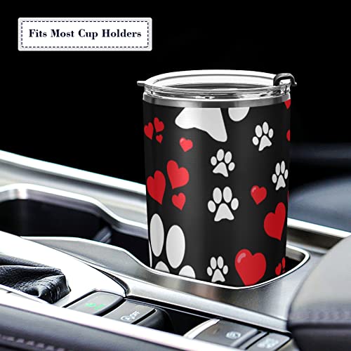 Yasala Tumbler White Cat Paw Print Red Heart Insulated Coffee Cup Beverage Container Travel Mug With Straw And Lid Double Wall Stainless Steel 20Oz Bpa-Free For Sport, Back To School #TOP5