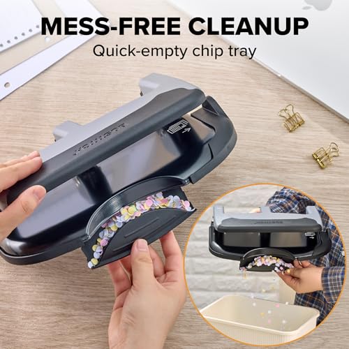 Image of Bostitch EZ Squeeze 3 Hole Paper Punch, 40 Sheet Capacity, Heavy Duty Metal Office Hole Puncher with Chip Tray, Non-Slip Base & Paper Guide, 9 /32 inch Holes for Binders, School & Home Office