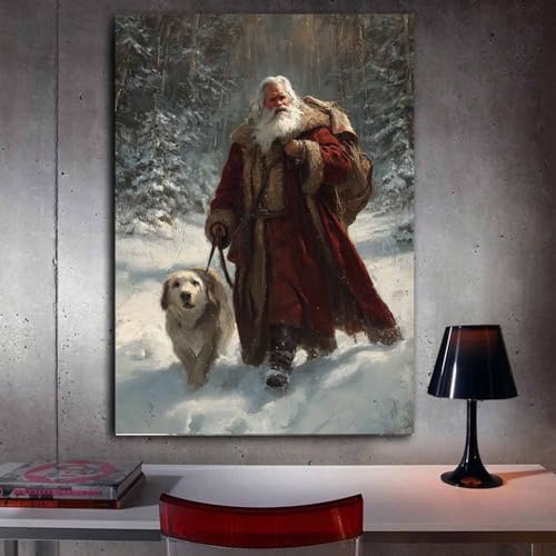 Fresques murales de Noël toile Père Noël vintage 70x100cm - 3