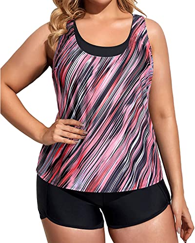 Image of Holipick Women Plus Size Swimsuits - Athletic 3 Piece Tankini with Shorts