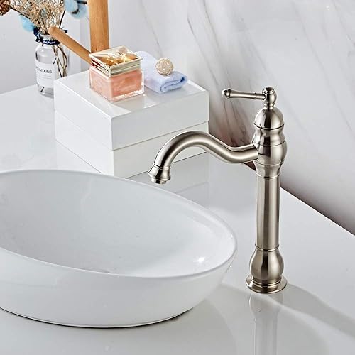 Miniatura 5 de Wovier Grifo de lavabo de baño de níquel cepillado, boquilla de rotación de 360 grados, grifo de lavabo de un solo agujero, grifo mezclador de