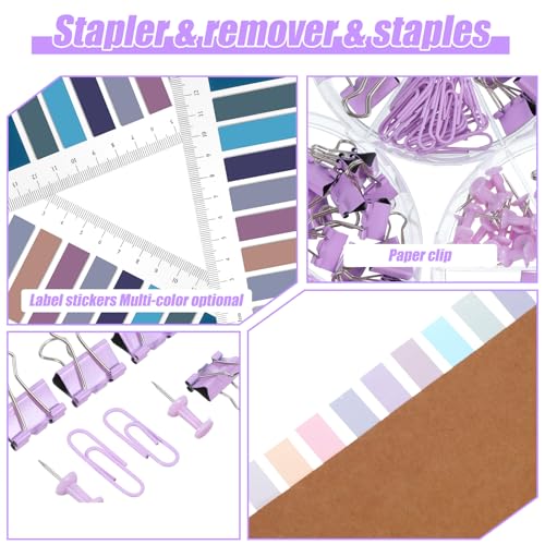 12 Pcs Purple Office Supplies Purple Desk Accessories Stapler with Staples Tape Dispenser Pen Holder Box of Paper Clips Pens Sticky Notes for Office Home by Caeuiciw - Image 7