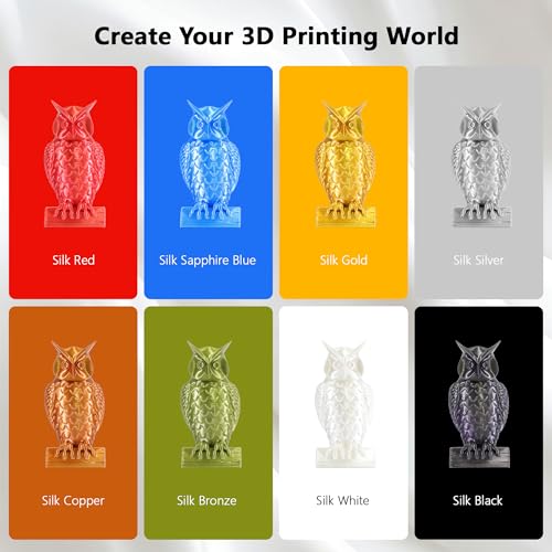 Image of 1.75mm Silk PLA 3D Printer Filament Bundle, 8 Silk Shiny Colors: Gold /Silver /Copper /Bronze /Black /White /Red /Blue, Each Spool 250g, 8 Spools, Total 2Kg 3D Printing Material, 250g x 8 Spools