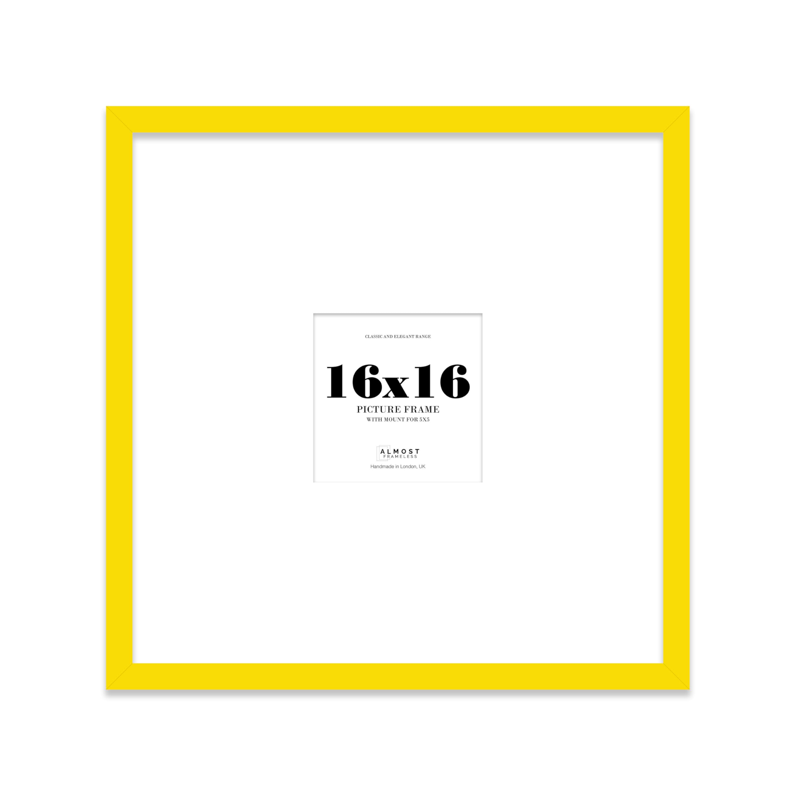 16x16 Yellow Picture Frame with Large Mount for 5x5 Photos, Prints - Modern Square Wall Frame, 1 Pack